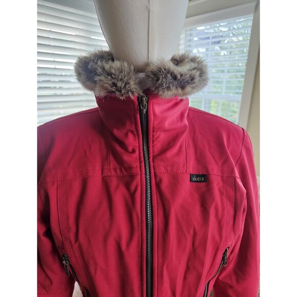 Skea Paris Vail Belted Ski Snow Jacket Women's Size 6 Made in USA Red Faux Fur - Picture 4 of 14